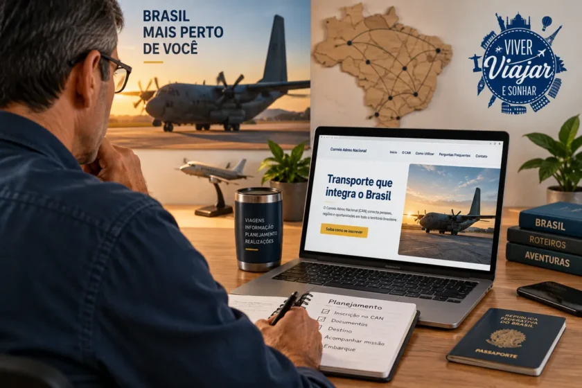 Passageiro consultando informações para viajar pelo Correio Aéreo Nacional