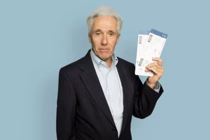 Senhor com ticket de passagem na mão