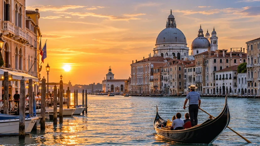 Veneza, Itália, com gôndola e arquitetura histórica