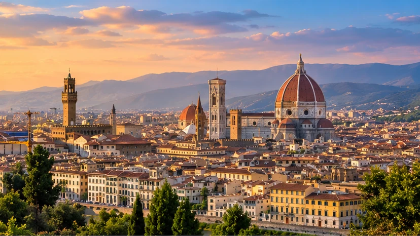Vista de Florença ao pôr do sol com a Catedral de Santa Maria del Fiore
