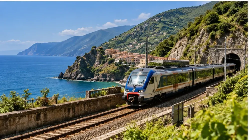 Trem regional durante viagem econômica pela Itália