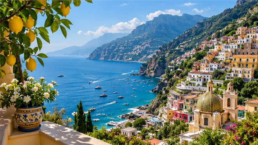 Vista panorâmica da Costa Amalfitana, Itália