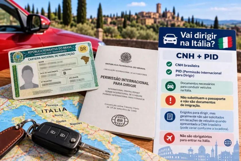CNH brasileira e Permissão Internacional para Dirigir PID para dirigir na Itália