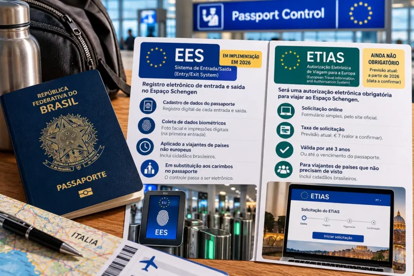 EES e ETIAS para brasileiros que viajam à Itália em 2026