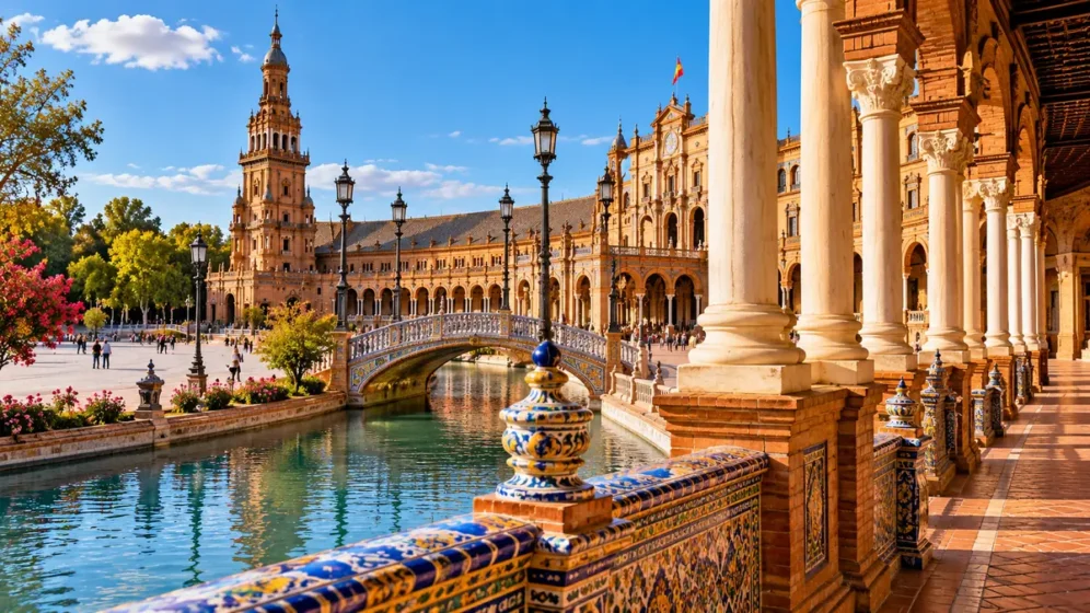 Plaza de España em Sevilha, opção de destino para viajar pela Espanha