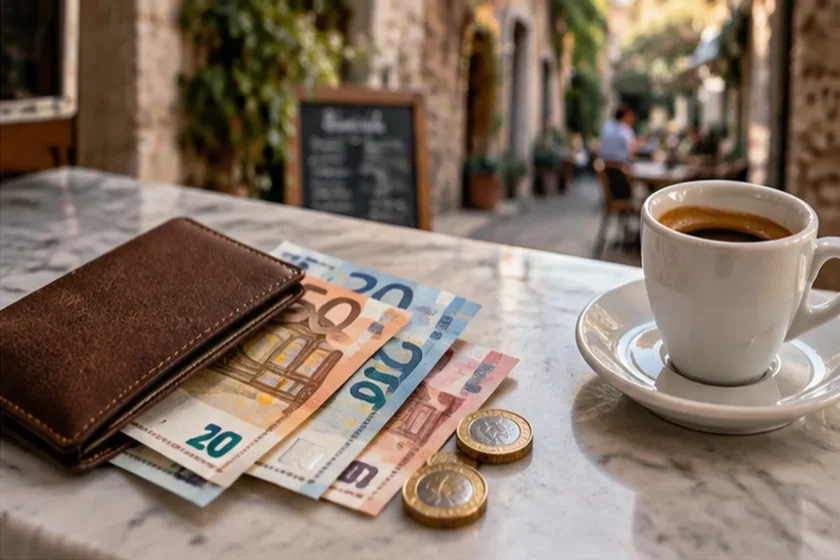 Euros em espécie para pequenas despesas na Itália
