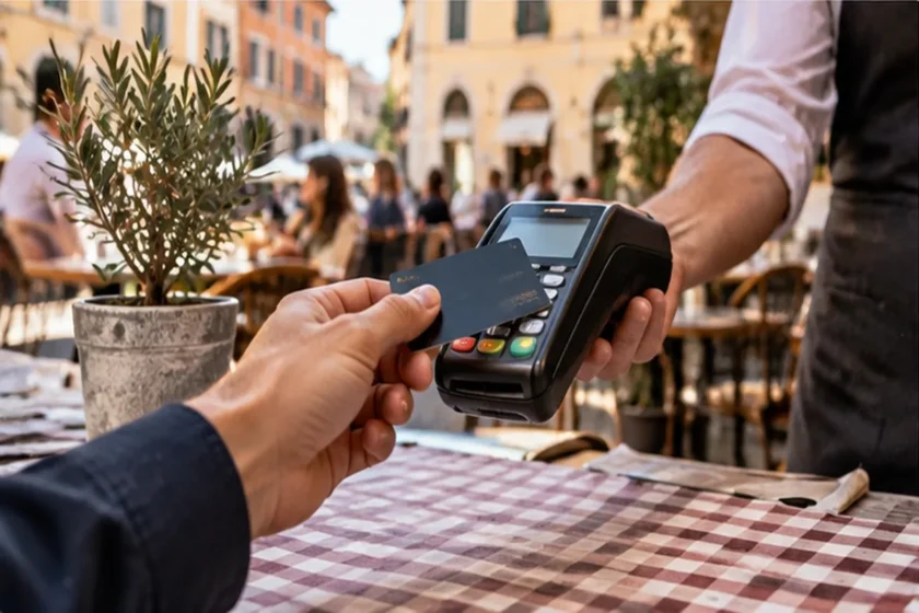 Pagamento com cartão durante viagem pela Itália