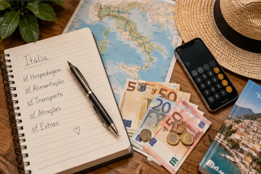Planejamento do orçamento diário para viagem à Itália