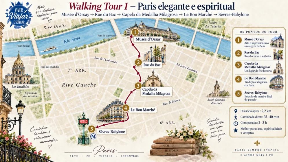 Mapa walking tour Musée d’Orsay Rue du Bac Paris