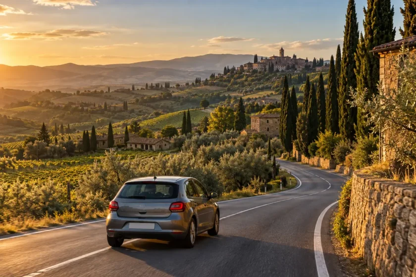 Estrada rural onde viajar de carro na Itália oferece mais flexibilidade
